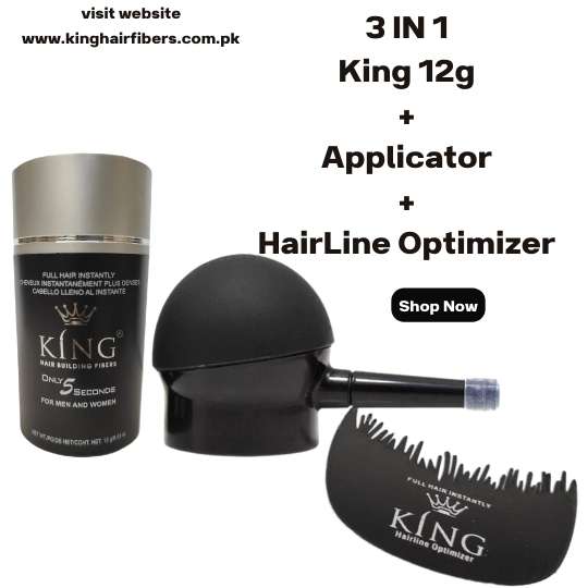 King Hair Building Fibers 3 IN 1 Deal 12g + Spray Applicator+ Hairline Optimizer