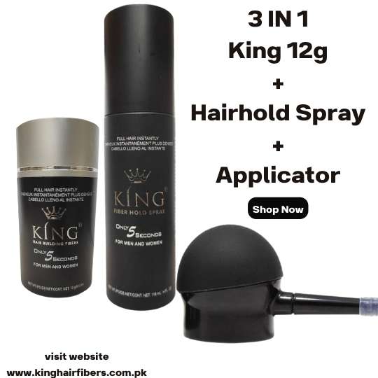 King Hair Building Fibers 3 IN 1 Deal 12g Fiber+ FiberHold Spray+ Spray Applicator