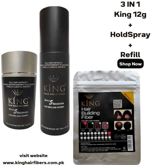 King Hair Building Fibers 3 IN 1 Deal 12g +FiberHold Spray+Fiber Refill 25g