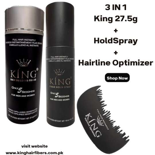 King Hair Building Fibers 3 IN 1 Deal 27.5g + FiberHold Spray+ Hairline Optimizer