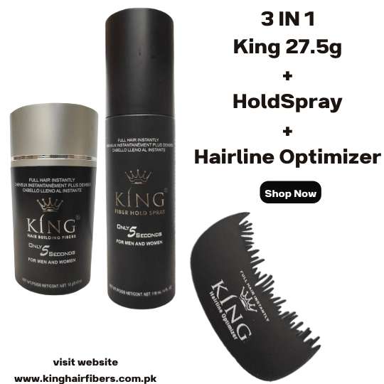 King Hair Building Fibers 3 IN 1 Deal 12g + FiberHold Spray+ Hairline Optimizer