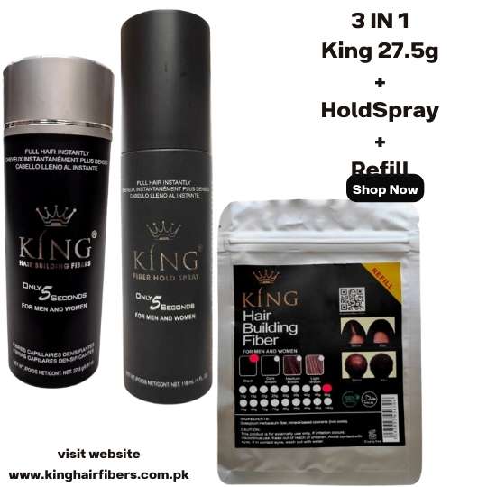 King Hair Building Fibers 3 IN 1 Deal 27.5g +FiberHold Spray+ Fiber Refill 25g