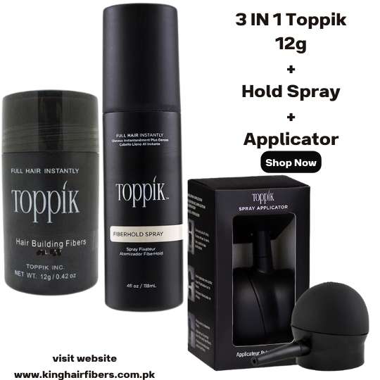 Toppik Hair Building Fibers 3 IN 1 Deal 12g + FiberHold Spray+ Spray Applicator