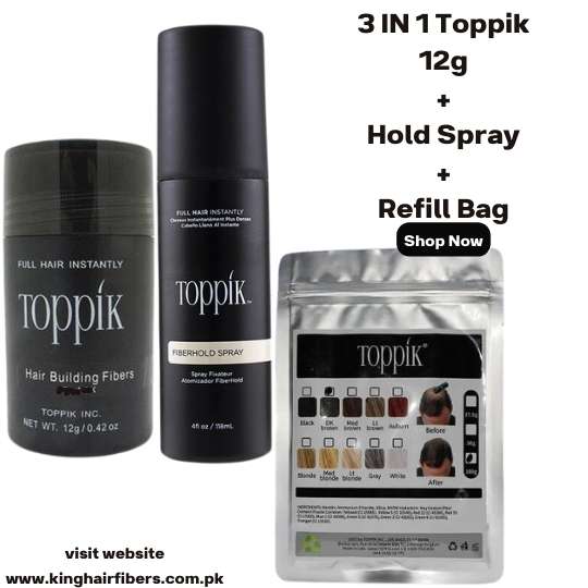 Toppik Hair Building Fibers 3 IN 1 Deal 12g + Refill Bag 25g+ FiberHold Spray
