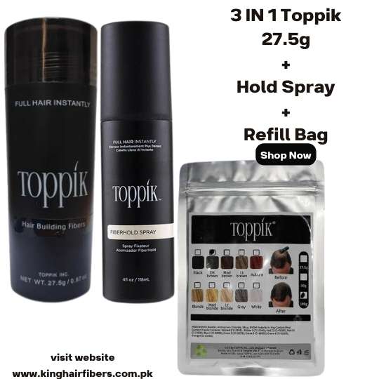 Toppik Hair Building Fibers 3 IN 1 Deal 27.5g + Refill Bag 25g+ FiberHold Spray