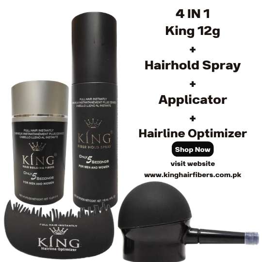 King Hair Building Fibers 4 IN 1 Deal 12g Fiber+FiberHold Spray+Spray Applicator+Hairline Optimizer