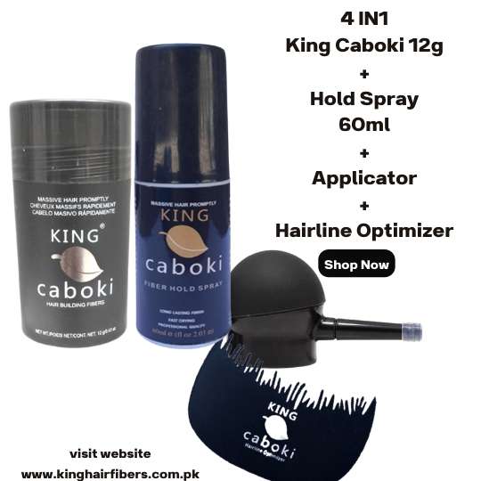 King Caboki 4 IN 1 Deal 12g Fiber+FiberHold Spray+Spray Applicator+Hairline Optimizer